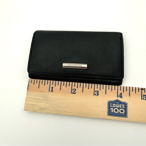 Vintage Burberry Leather Key Holder Wallet Black Small Luxury Card Holder Check - Picture 7 of 8